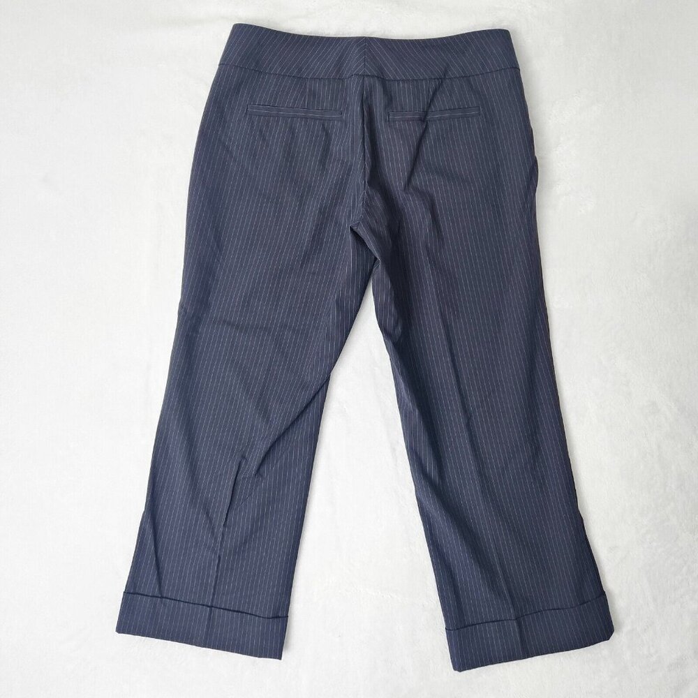 Y2K New York & Company Pinstripe Trouser Cropped Pants Size 2 Navy Blue Stretch - Picture 2 of 13